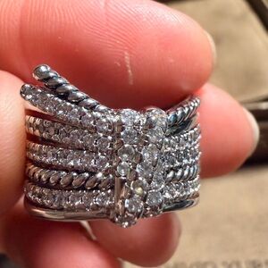 David Yurman Silver Multi-Band Ring with diamonds